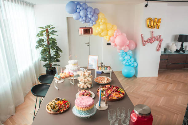 istock Bright and Airy Baby Shower Setting with Deluxe Buffet 2162175725