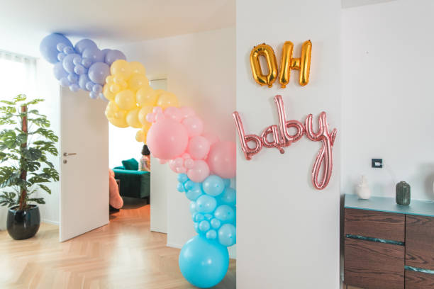 istock Rainbow Cake and Refreshments at Modern Baby Shower 2162175738