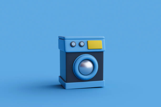 istock 3D rendering of Washing Machine on blue background. 2162184255