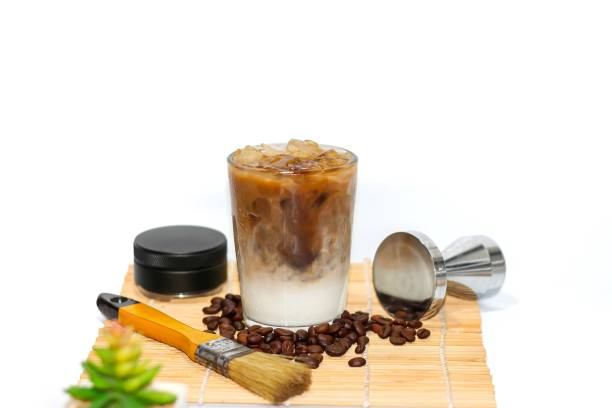 istock Cafe coffee and barista making coffee with menu Latte ice coffee,coffee beans,tamper,bottle coffee,spoon,burst. 2162187456