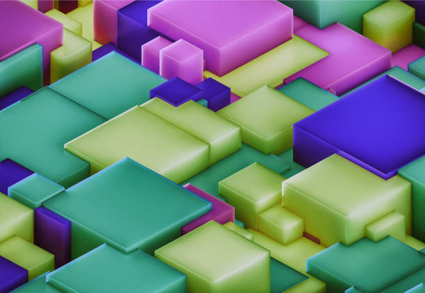 Colorful blocks, retro 3D geometric abstract art for backgrounds, brochures, presentations, banners or covers