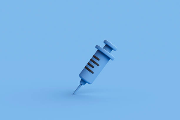 istock 3D rendering of Medical Syringe on blue background. 2162198317