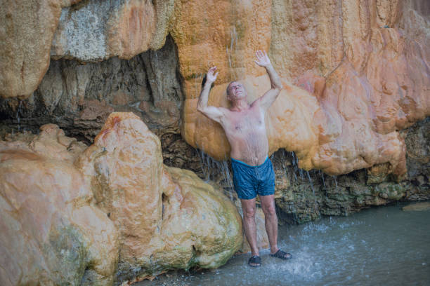 Spa, a person bathes in a thermal spring