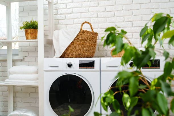 istock White Washing Machines in Modern Laundry Room 2162203166