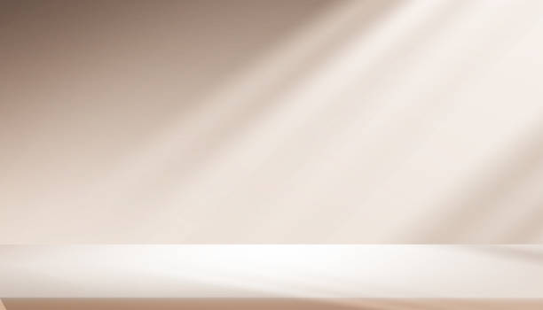 istock Background Podium with Light,Shadow on Beige Wall with Space for product Present,Studio Room Display for Autumn,Fall Season,Empty 3D Jewelry Display Stand Concept for Web Banner on Spring,Summer 2162206886