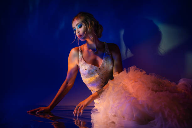 Portrait of girl with creative shaped lights, body arts