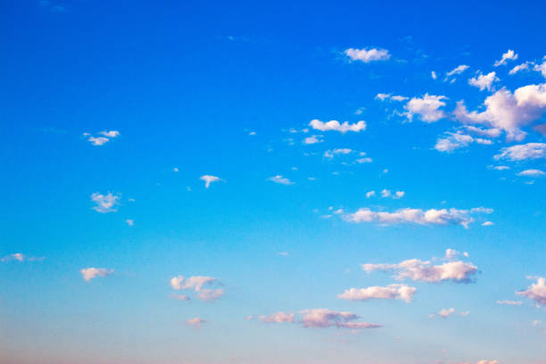 fluffy clouds on the blue sky at sunrise. good weather forecast in summer