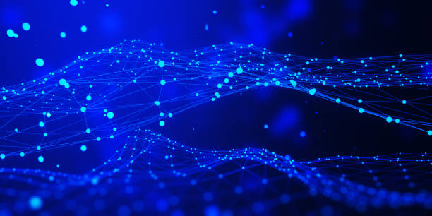 istock Digital network of connected lines and dots, abstract design, on a dark blue background, concept of connectivity and tech. 3D Rendering 2162210500