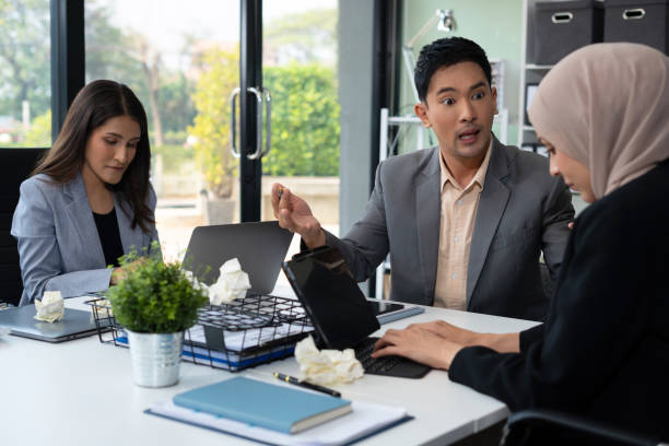 istock Failed teamwork concept, Boss is angry and blames the staff for poor work, the team leader's failure is not satisfied with the report. 2162211377