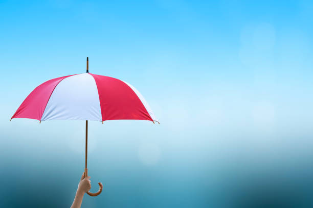 Protection concept: hand holding rainbow umbrella distinctively unique