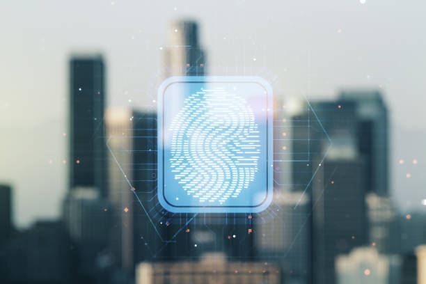 3d rendering of fingerprint background. Thumbprint, data, security system.