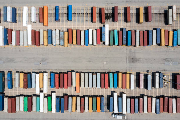 istock Top down view of cargo containers 2162216684
