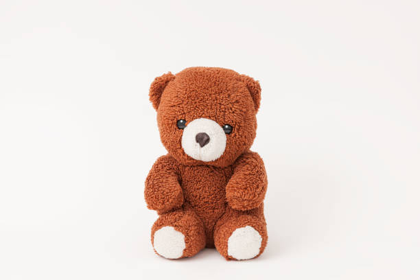 Cute brown plush bear isolated on white background