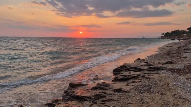 clouds sky sunset background in mitikas beach preveza greece