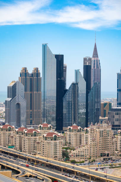 Discover the stunning high-rise skyscrapers of Dubai’s financial district, showcasing modern architecture and the vibrant economic hub of the city, a testament to its rapid growth and innovation.