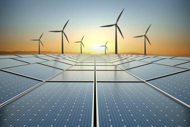 istock Clean energy, wind and solar energy at sunset 2162230327