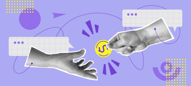 istock Collage with halftone two hands giving money with shapes 2162232396