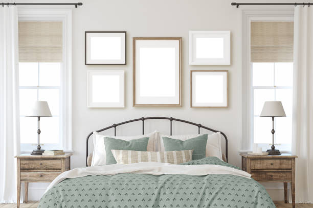 istock Farmhouse bedroom interior. 3d render. 2162232443