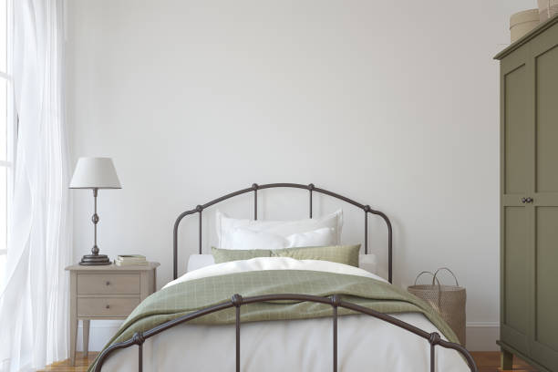 istock Modern farmhouse bedroom. 3d render. 2162232444