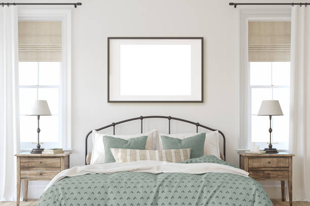 istock Farmhouse bedroom interior. 3d render. 2162232450
