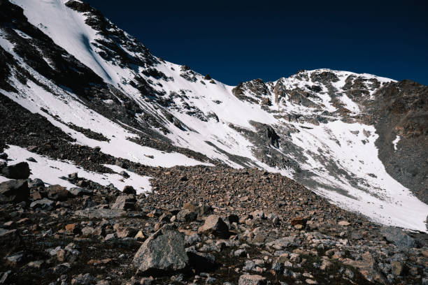istock Rugged top of a summer mountain pass, featuring a snow-topped peak 2162234929