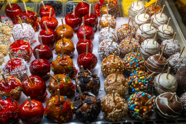 istock Candied apples on display in a store 2162242796