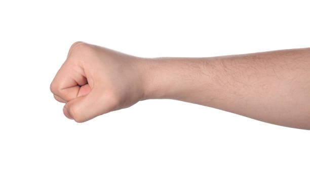 istock Man showing fist on white background, closeup 2162245811