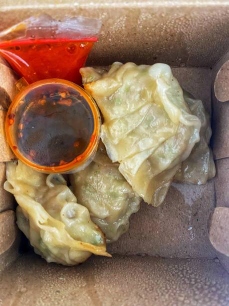 istock Gyoza dumplings with dipping chili sauce 2162247594