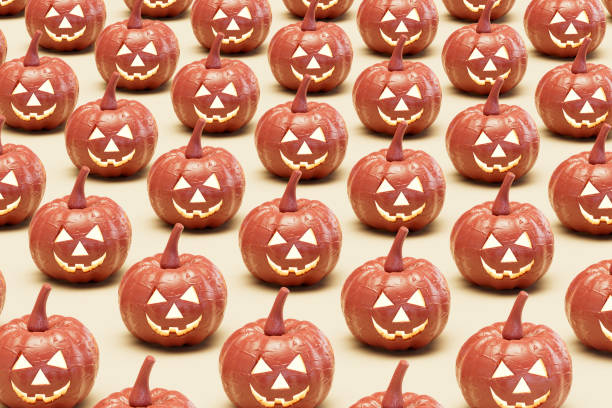 istock Halloween pumpkins in a row on beige background 2162249993