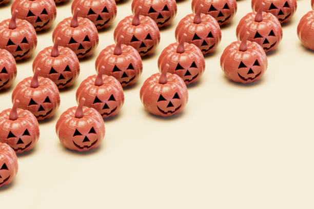 Halloween pumpkins on beige background. Digitally generated image. 3d render.