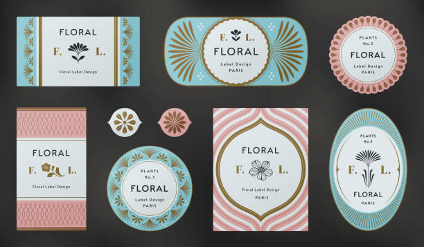 Modern vintage frames, badges and labels. Collection of luxury labels and frames with stylized floral motifs.