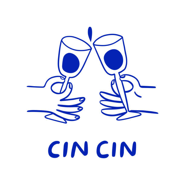 Hands holding wine glasses. Illustration in hand drawn style. Hands holding wine glasses. Illustration in hand drawn style. Vector illustration celebratory-toast stock illustrations