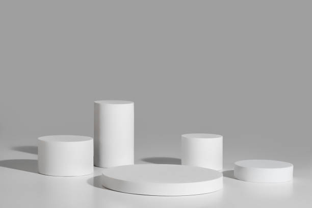 istock Podium mockup with five cylinders on gray background 2162253634