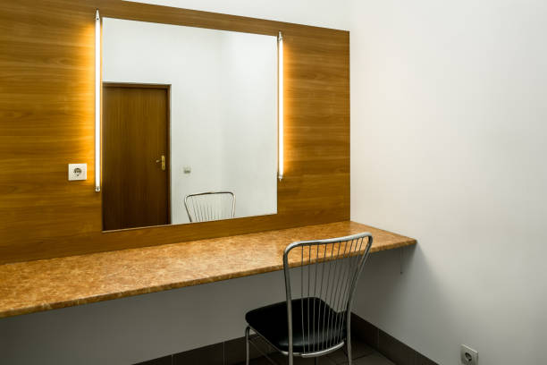 istock Interior of customized dressing room with mirror and bright lighting for makeup 2162253747