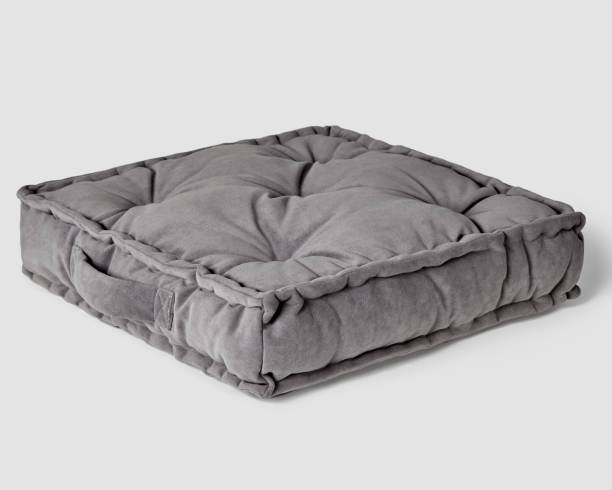 istock Soft gray velour seat cushion with piping and handle 2162254107
