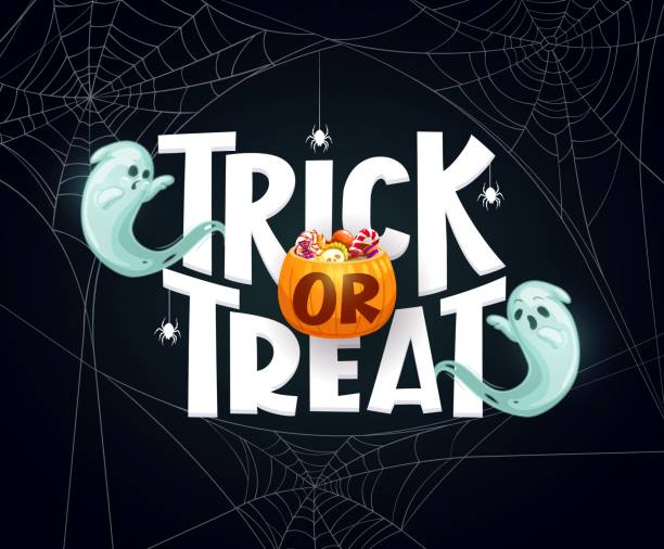 trick or treat halloween banner s legračními duchy - halloweenské koledování stock ilustrace