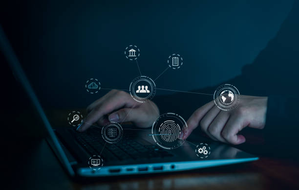 istock Businessmen Fingerprint scanning and biometric authentication,Internet security and data protection concept.Cyber security network and fingerprint identification to access data. 2162271895