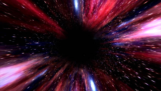 istock galaxy tunnel in red purple color. Travel through a colorful universe to a wormhole. Hyper jump through a bright star nebula. Astronomical space research. Futuristic interstellar whirlwind 2162276463