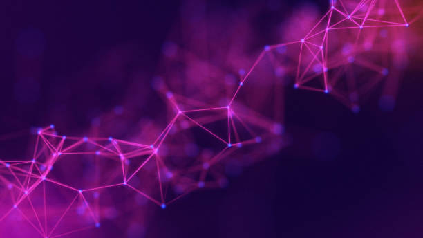 istock Abstract pink dots and lines on a purple gradient background. purple neural networks. Magenta particles connected by polygons. Crimson plexus on a blue background. Modern fluorescent chemical 2162276466