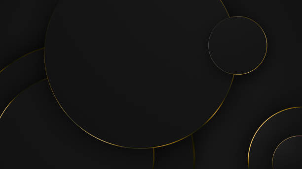 black geometric background, gold lines. elegant flat circles with glitter accents. luxury, precious graphic dark gradient background. futuristic expensive modern podium, template, gold black - kontras tinggi ilustrasi stok