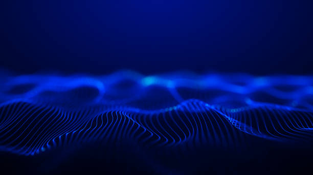 istock Blue waves on a blue background. oscillation of the luminous horizon. Digital sea, graphic landscape, typographic map. Wavy space. Sci-fi microworld. 4k 2162279773