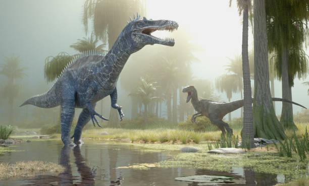 istock Dinosaurs in nature - suchomimus, velociraptor. 2162280697