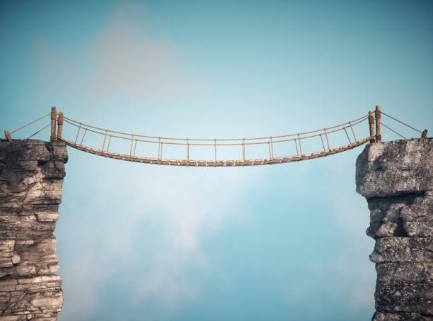 istock Old bridge over between two big rocks. This is a 3d render illustration 2162280730