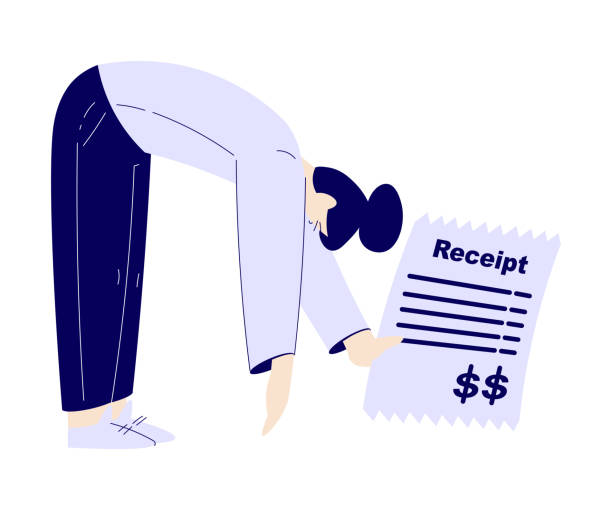 istock Bill Pay with Sad Woman Character Bend with Paper Receipt Vector Illustration 2162293781