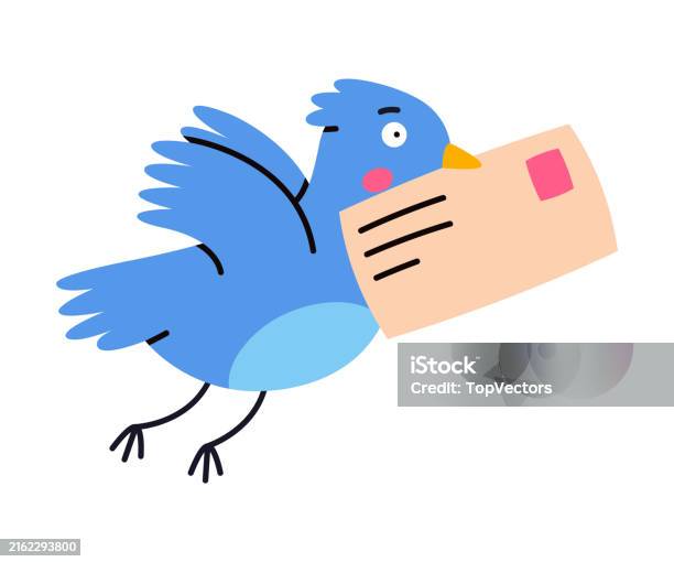 Bird Carry Note Ilustración de Blue Bird Carry Letter Envelope Flying With Post Vector ...