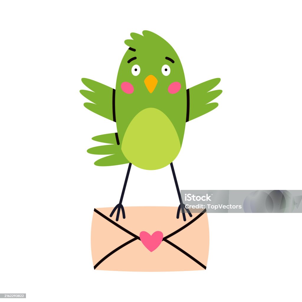 Bird Carry Note Green Bird Carry Letter Envelope Flying With Post Vector Illustration ...