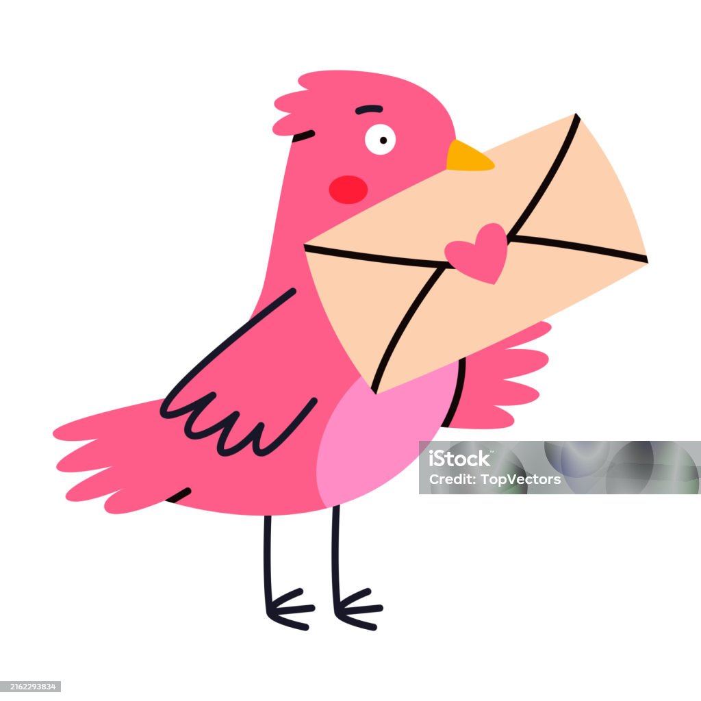 Bird Carry Note Pink Bird Carry Letter Envelope Flying With Post Vector Illustration ...