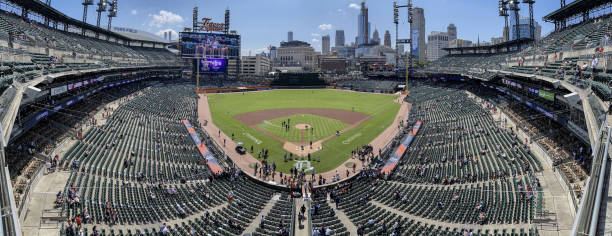 Comerica Park panorama, home of the Detroit Tigers. Comerica Park replaced Tiger Stadium in 2000. Detroit - July 13, 2024: Comerica Park panorama, home of the Detroit Tigers. Comerica Park replaced Tiger Stadium in 2000. comerica park photos stock pictures, royalty-free photos & images