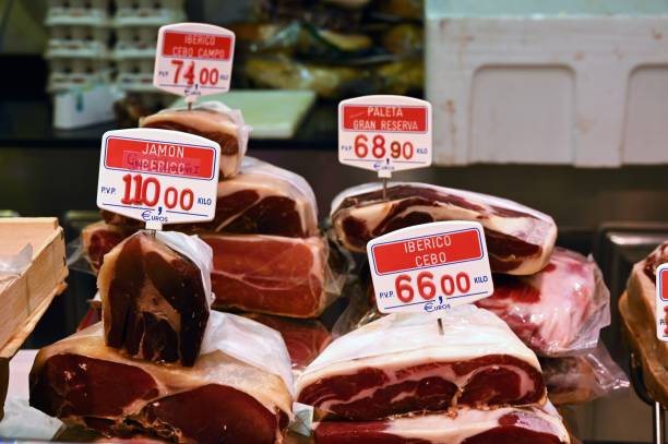 Spanish ham for sale in the popular local food market