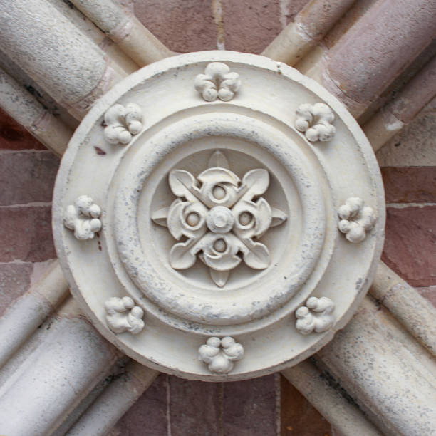 istock Intricate Stone Ornament on Historic Building Column 2162304579